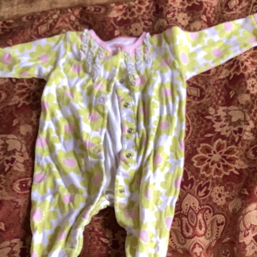 Babies green and pink flower onesie